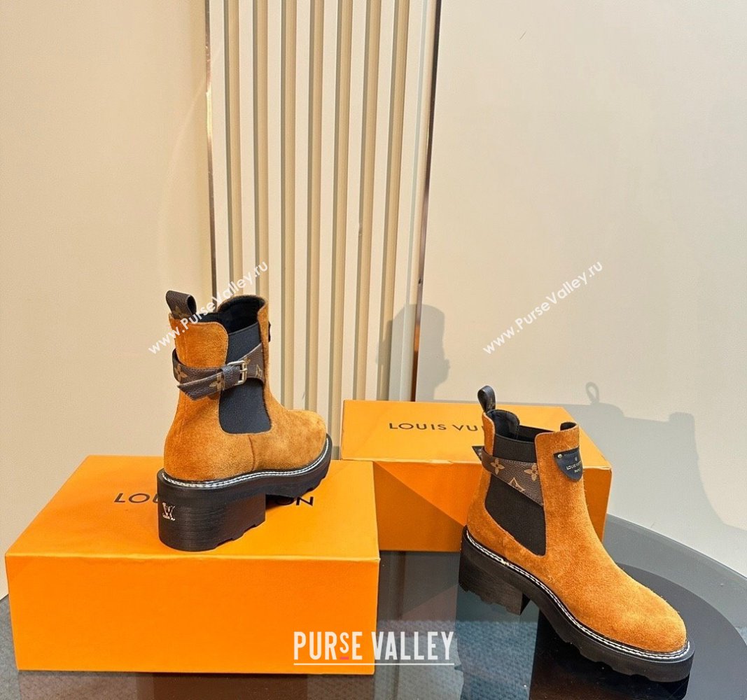 Louis Vuitton LV Beaubourg Ankle Boots 4cm in Suede with Buckle Yellow 2024 1ACKCF (MD-241015033)