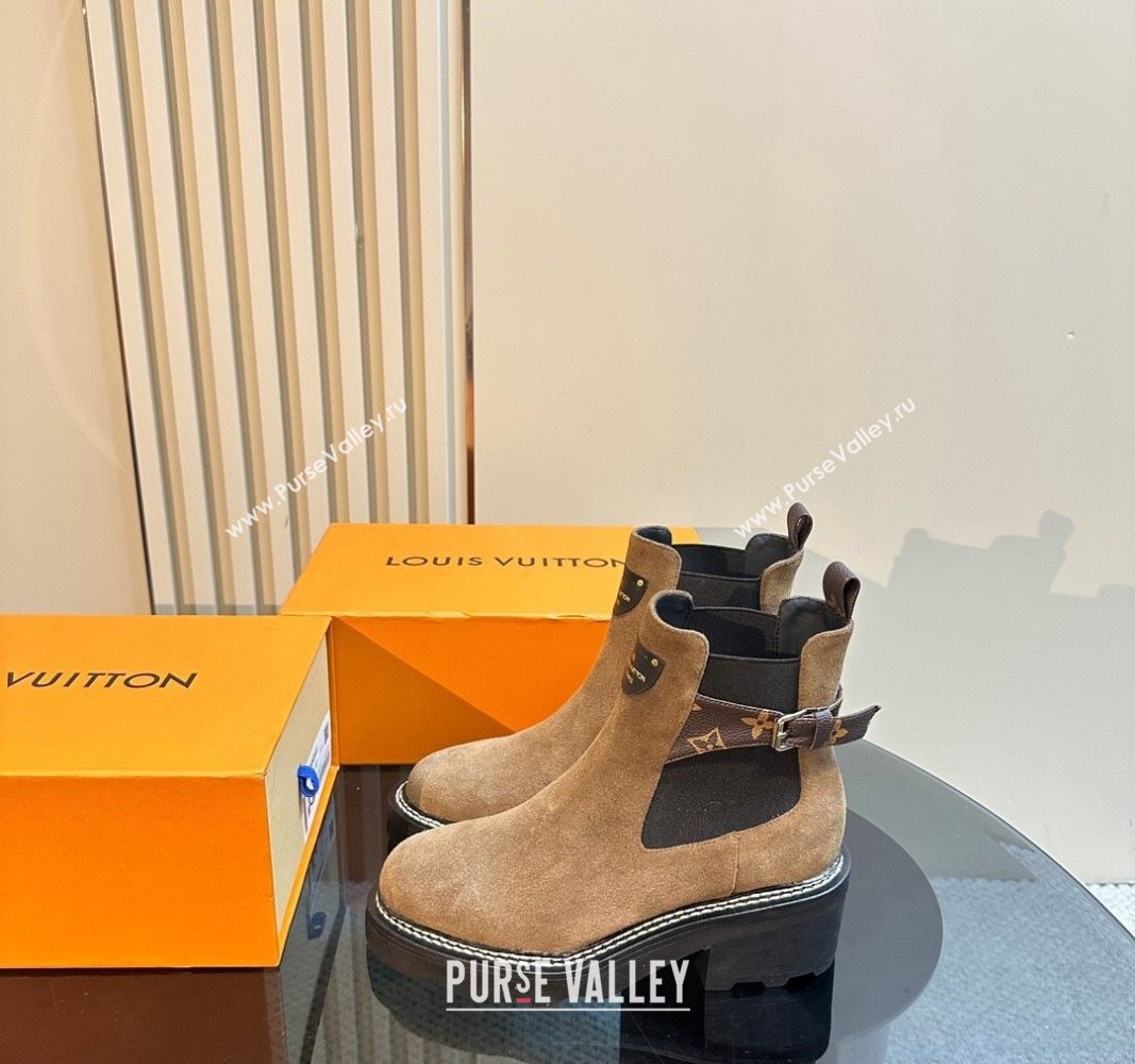 Louis Vuitton LV Beaubourg Ankle Boots 4cm in Suede with Buckle Dark Beige 2024 1ACKCF (MD-241015034)