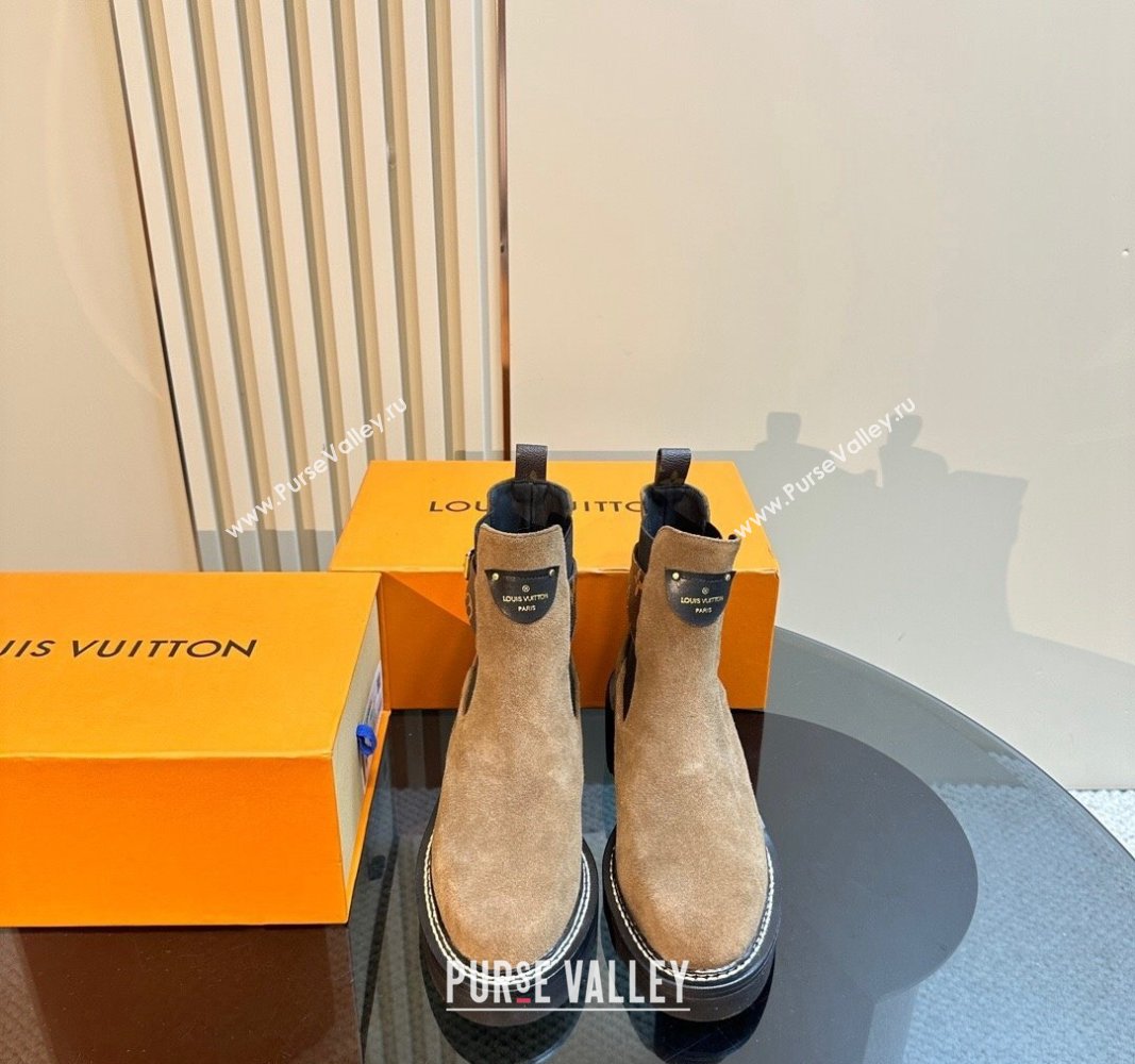 Louis Vuitton LV Beaubourg Ankle Boots 4cm in Suede with Buckle Dark Beige 2024 1ACKCF (MD-241015034)