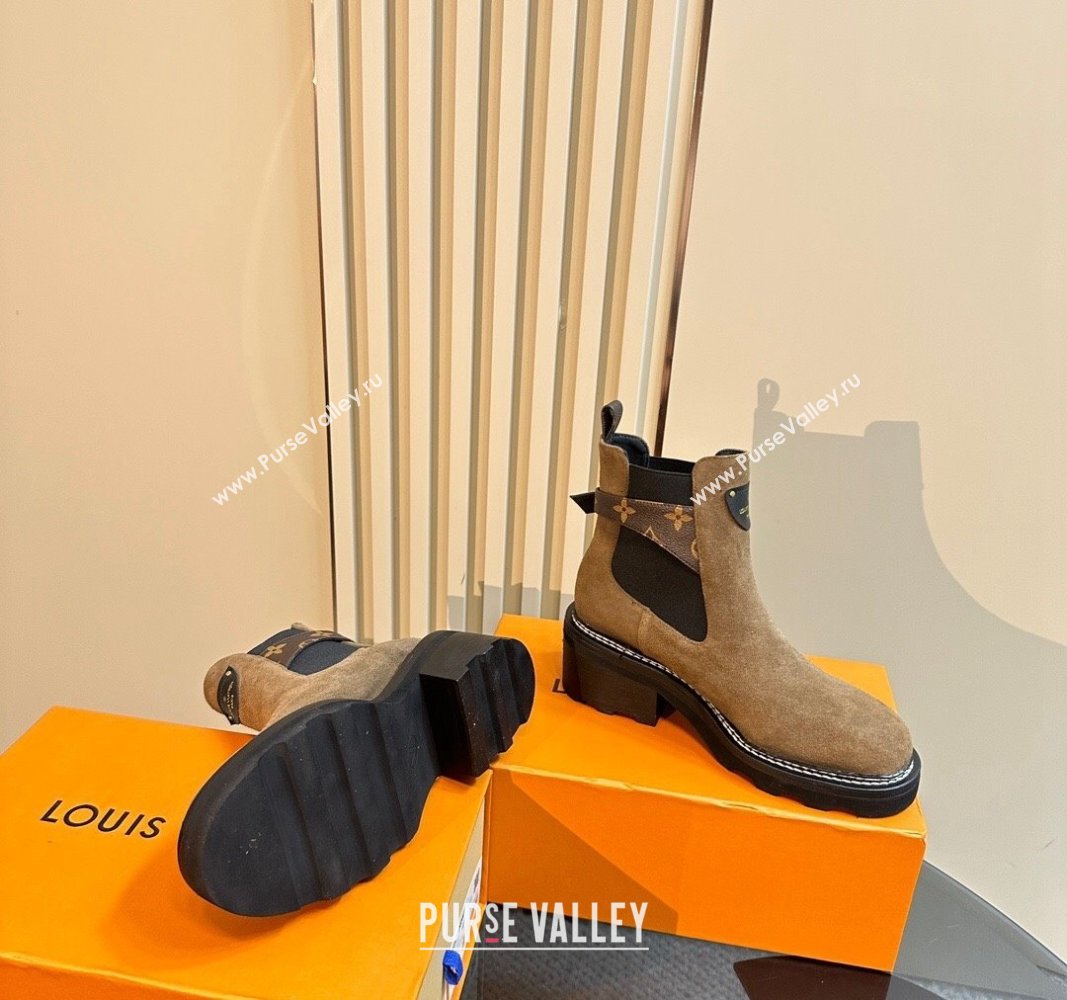 Louis Vuitton LV Beaubourg Ankle Boots 4cm in Suede with Buckle Dark Beige 2024 1ACKCF (MD-241015034)