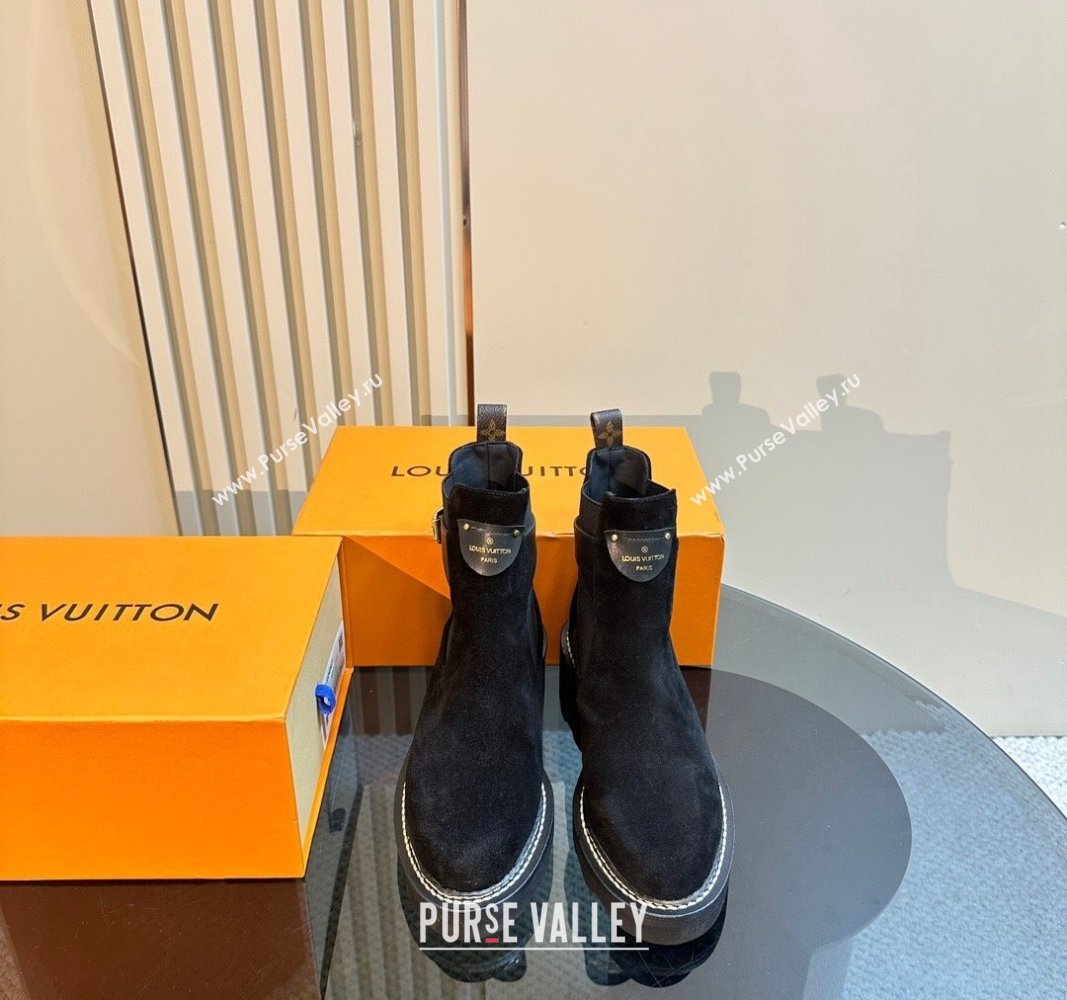 Louis Vuitton LV Beaubourg Ankle Boots 4cm in Suede with Buckle Black 2024 1ACKCF (MD-241015035)