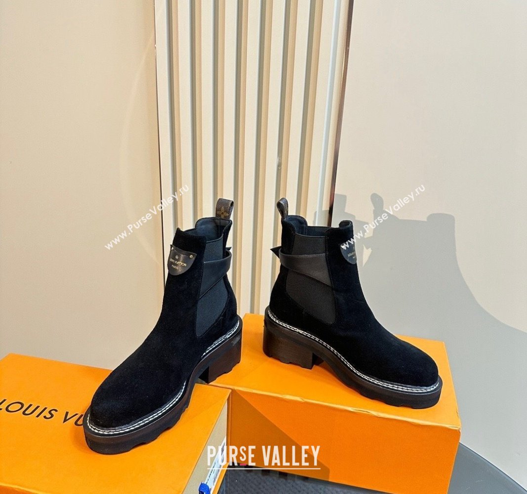 Louis Vuitton LV Beaubourg Ankle Boots 4cm in Suede with Buckle Black 2024 1ACKCF (MD-241015035)