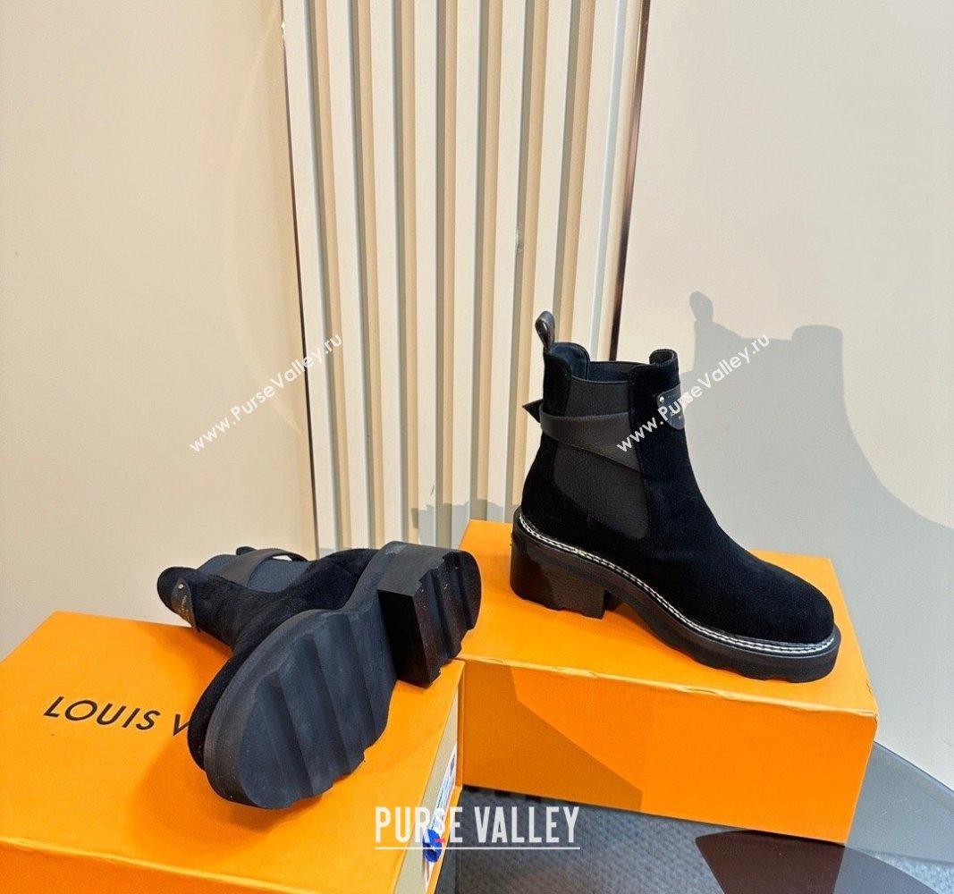 Louis Vuitton LV Beaubourg Ankle Boots 4cm in Suede with Buckle Black 2024 1ACKCF (MD-241015035)