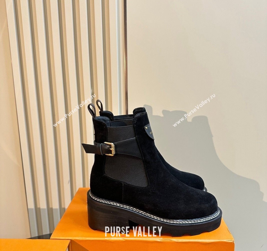 Louis Vuitton LV Beaubourg Ankle Boots 4cm in Suede with Buckle Black 2024 1ACKCF (MD-241015035)