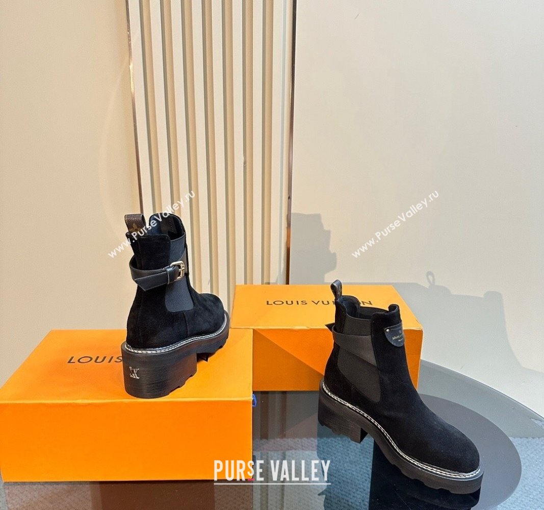 Louis Vuitton LV Beaubourg Ankle Boots 4cm in Suede with Buckle Black 2024 1ACKCF (MD-241015035)