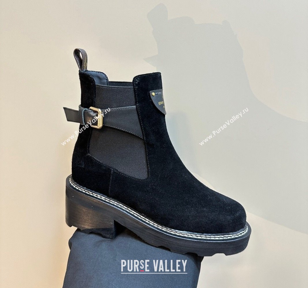 Louis Vuitton LV Beaubourg Ankle Boots 4cm in Suede with Buckle Black 2024 1ACKCF (MD-241015035)