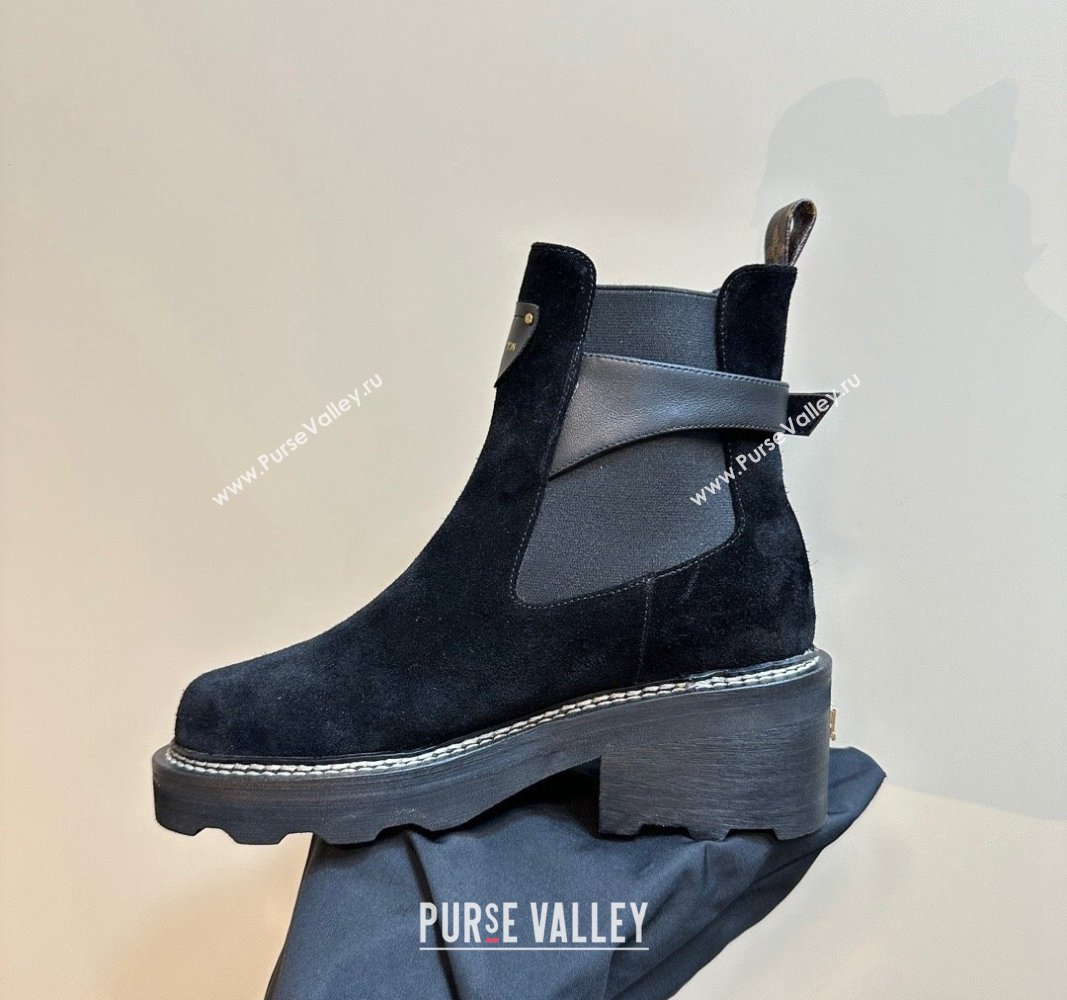 Louis Vuitton LV Beaubourg Ankle Boots 4cm in Suede with Buckle Black 2024 1ACKCF (MD-241015035)