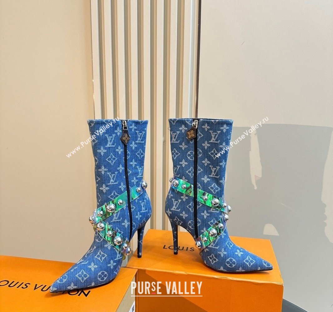 Louis Vuitton Blue Denim Ankle Boots with Studs Buckle 2024 LV101505 (MD-241015037)