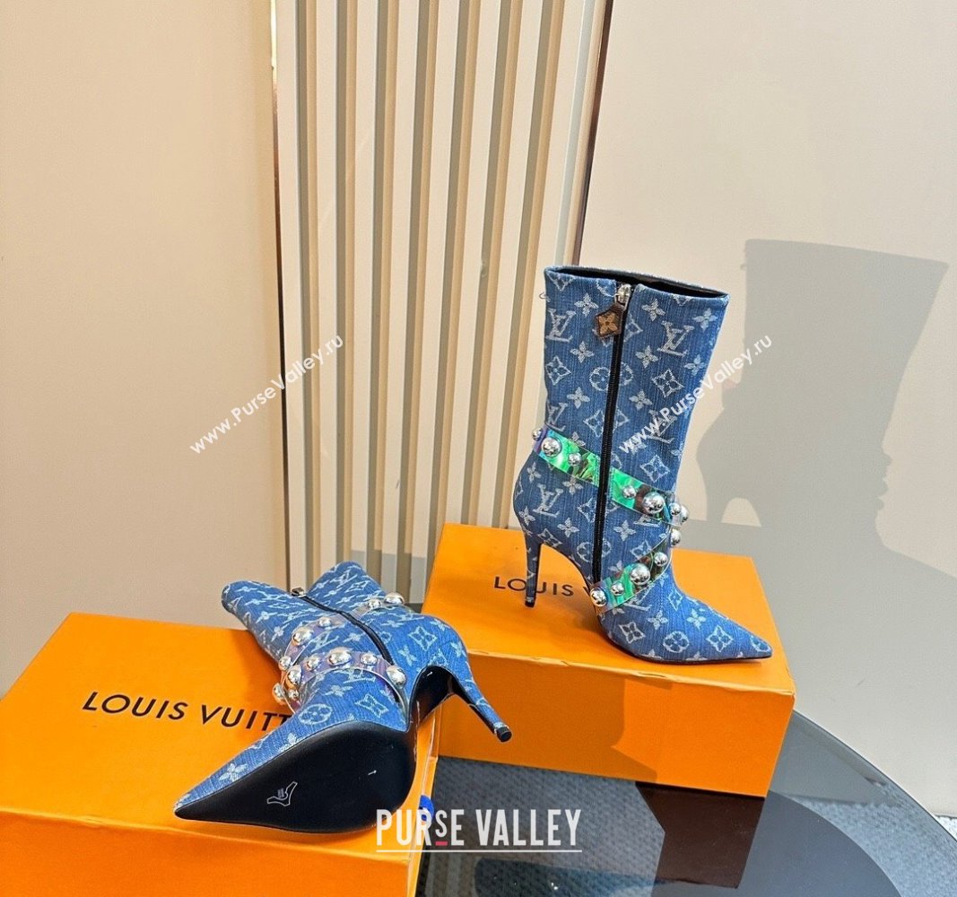 Louis Vuitton Blue Denim Ankle Boots with Studs Buckle 2024 LV101505 (MD-241015037)