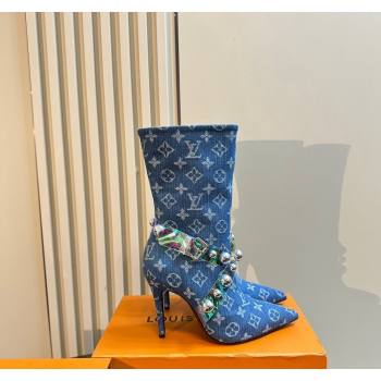 Louis Vuitton Blue Denim Ankle Boots with Studs Buckle 2024 LV101505 (MD-241015037)