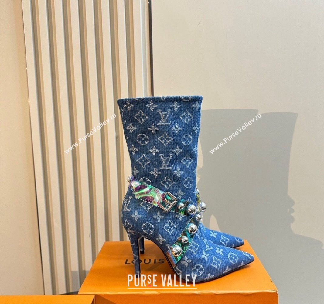 Louis Vuitton Blue Denim Ankle Boots with Studs Buckle 2024 LV101505 (MD-241015037)