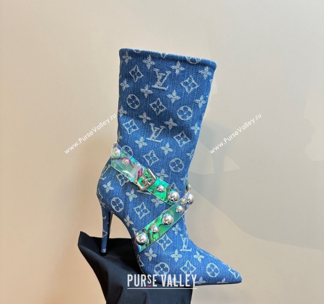 Louis Vuitton Blue Denim Ankle Boots with Studs Buckle 2024 LV101505 (MD-241015037)