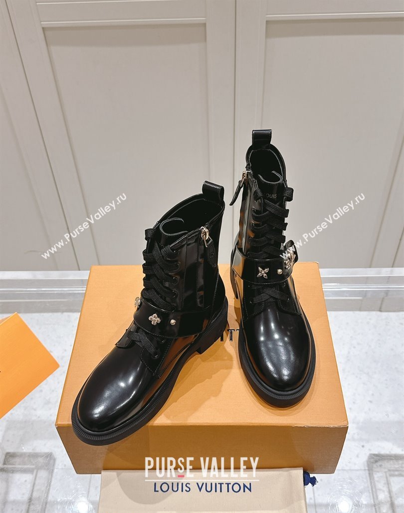 Louis Vuitton Citizen Flat Ranger Ankle Boots with Logo Strap in Black Glazed Leather 2024 1ADAZT (MD-241015045)