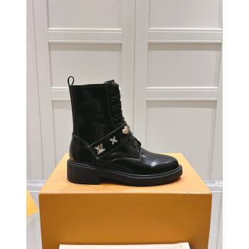 Louis Vuitton Citizen Flat Ranger Ankle Boots with Logo Strap in Black Glazed Leather 2024 1ADAZT (MD-241015045)