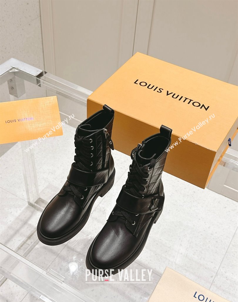 Louis Vuitton Citizen Flat Ranger Ankle Boots with LV Strap in Black Calf Leather 2024 1ADAYH (MD-241015046)