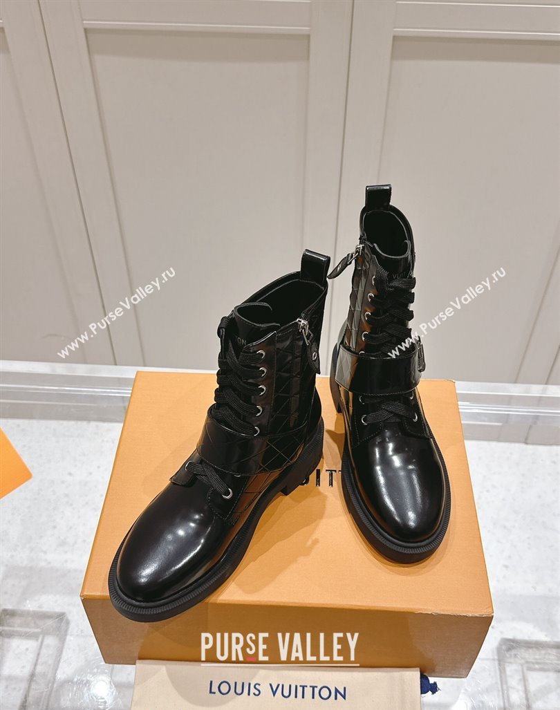 Louis Vuitton Citizen Flat Ranger Ankle Boots with LV Strap in Black Shiny Leather 2024 1ADAYH (MD-241015047)