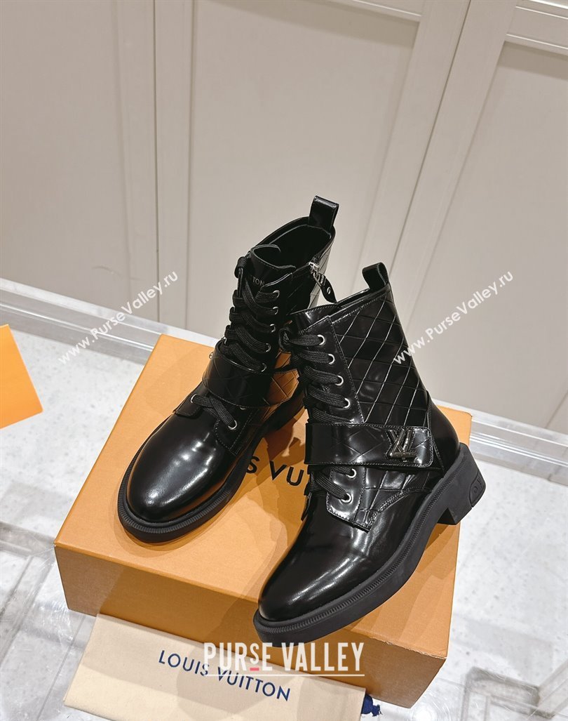 Louis Vuitton Citizen Flat Ranger Ankle Boots with LV Strap in Black Shiny Leather 2024 1ADAYH (MD-241015047)