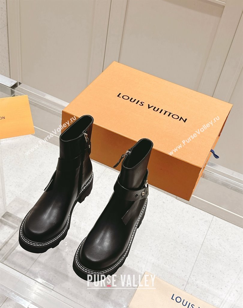 Louis Vuitton LV Beaubourg Ankle Boots with Buckle in Black Calf Leather 2024 1ADADR (MD-241015048)