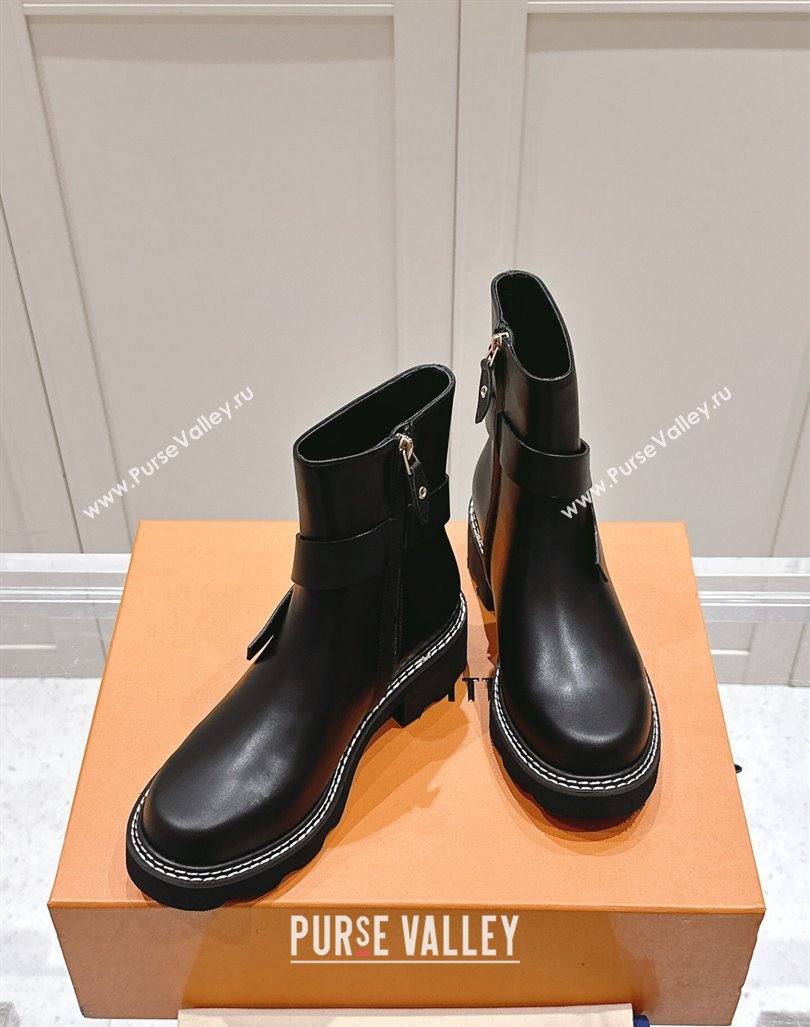 Louis Vuitton LV Beaubourg Ankle Boots with Buckle in Black Calf Leather 2024 1ADADR (MD-241015048)