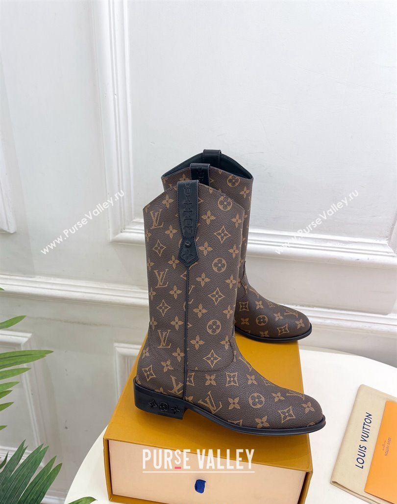 Louis Vuitton LV Rider Mid Boots 3cm in Monogram Canvas with Monogram Flowers Heel 2024 (MD-241015010)