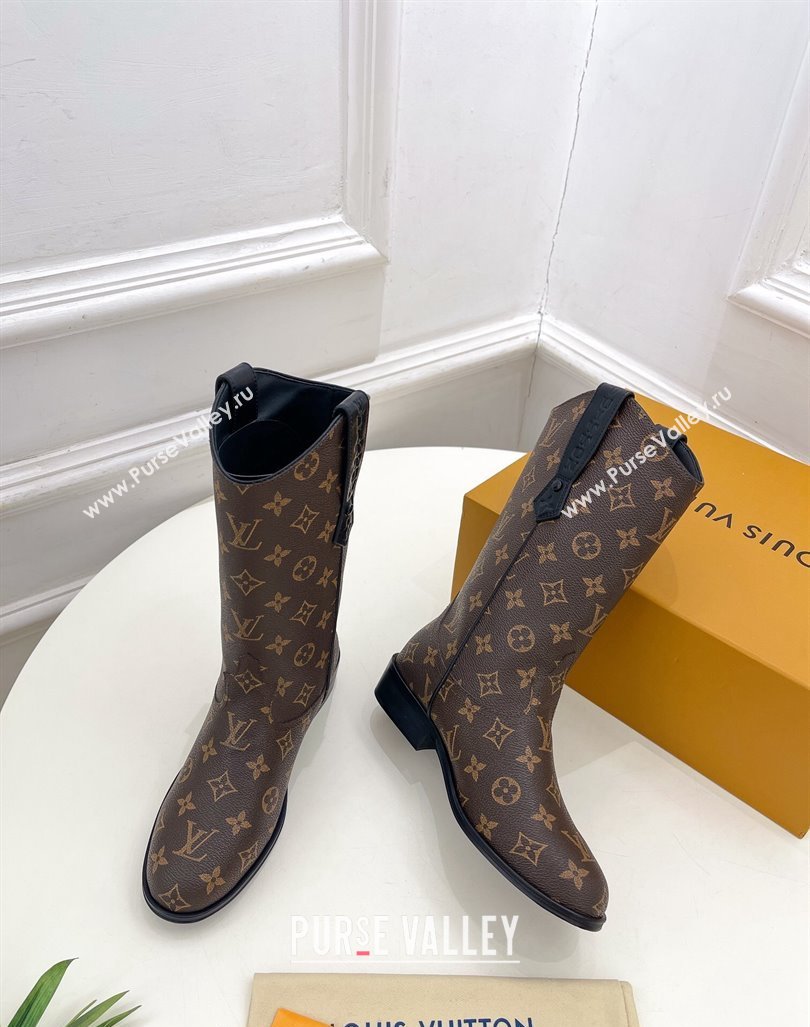 Louis Vuitton LV Rider Mid Boots 3cm in Monogram Canvas with Monogram Flowers Heel 2024 (MD-241015010)