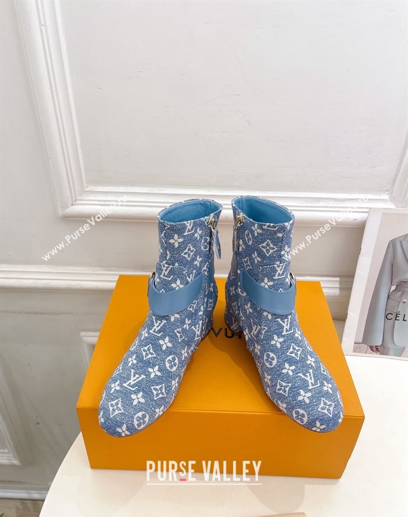 Louis Vuitton Westside Ankle Boots 3.5cm with Hook in Blue Monogram Canvas 2024 1AC6WL (MD-241015052)