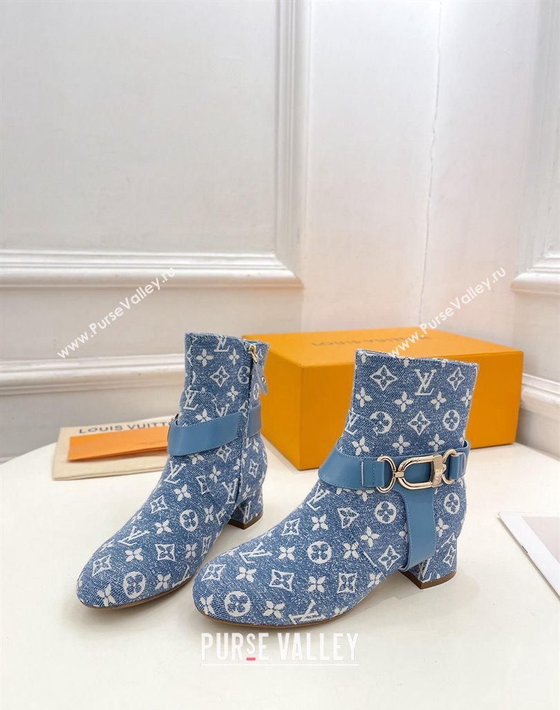 Louis Vuitton Westside Ankle Boots 3.5cm with Hook in Blue Monogram Canvas 2024 1AC6WL (MD-241015052)