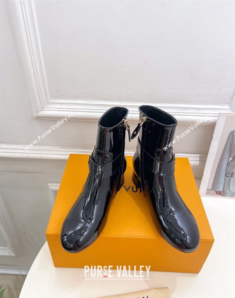 Louis Vuitton Westside Ankle Boots 3.5cm with Hook in Black Patent Leather 2024 1AC6WL (MD-241015054)