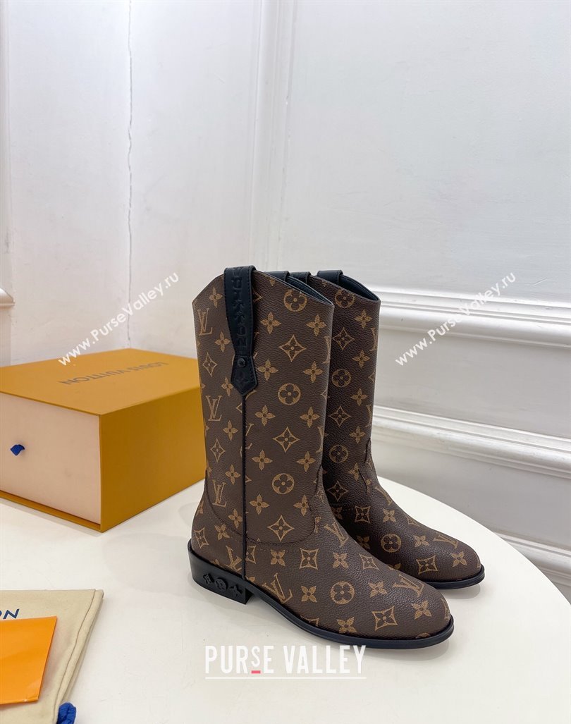 Louis Vuitton LV Rider Mid Boots 3cm in Monogram Canvas with Monogram Flowers Heel 2024 (MD-241015010)