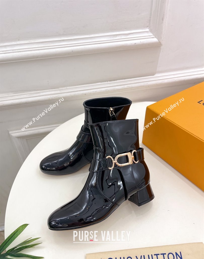 Louis Vuitton Westside Ankle Boots 3.5cm with Hook in Black Patent Leather 2024 1AC6WL (MD-241015054)