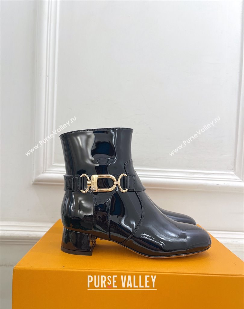 Louis Vuitton Westside Ankle Boots 3.5cm with Hook in Black Patent Leather 2024 1AC6WL (MD-241015054)