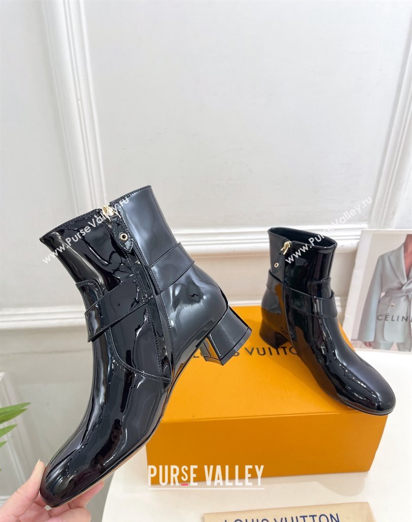 Louis Vuitton Westside Ankle Boots 3.5cm with Hook in Black Patent Leather 2024 1AC6WL (MD-241015054)