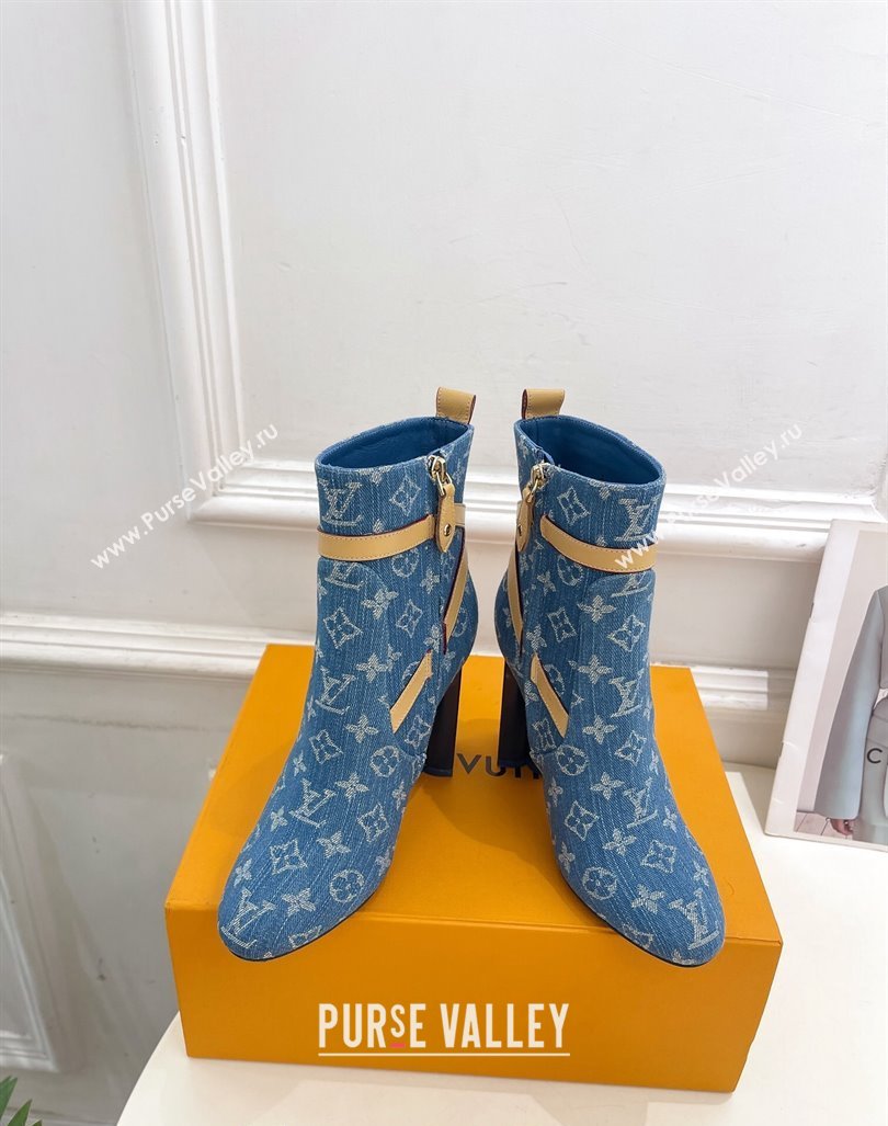 Louis Vuitton Silhouette Ankle Boots 10cm with Buckle Strap in Blue Denim 2024 1ACJU0 (MD-241015055)