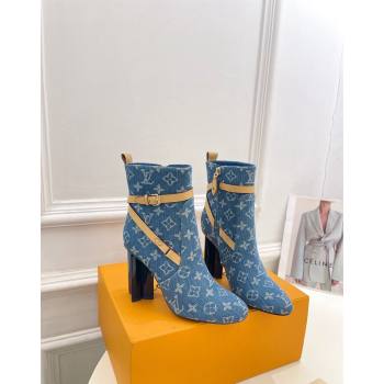 Louis Vuitton Silhouette Ankle Boots 10cm with Buckle Strap in Blue Denim 2024 1ACJU0 (MD-241015055)