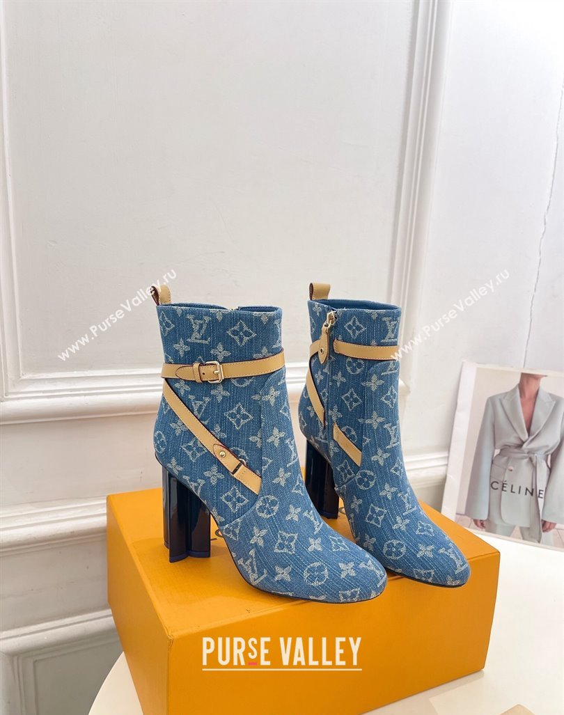 Louis Vuitton Silhouette Ankle Boots 10cm with Buckle Strap in Blue Denim 2024 1ACJU0 (MD-241015055)