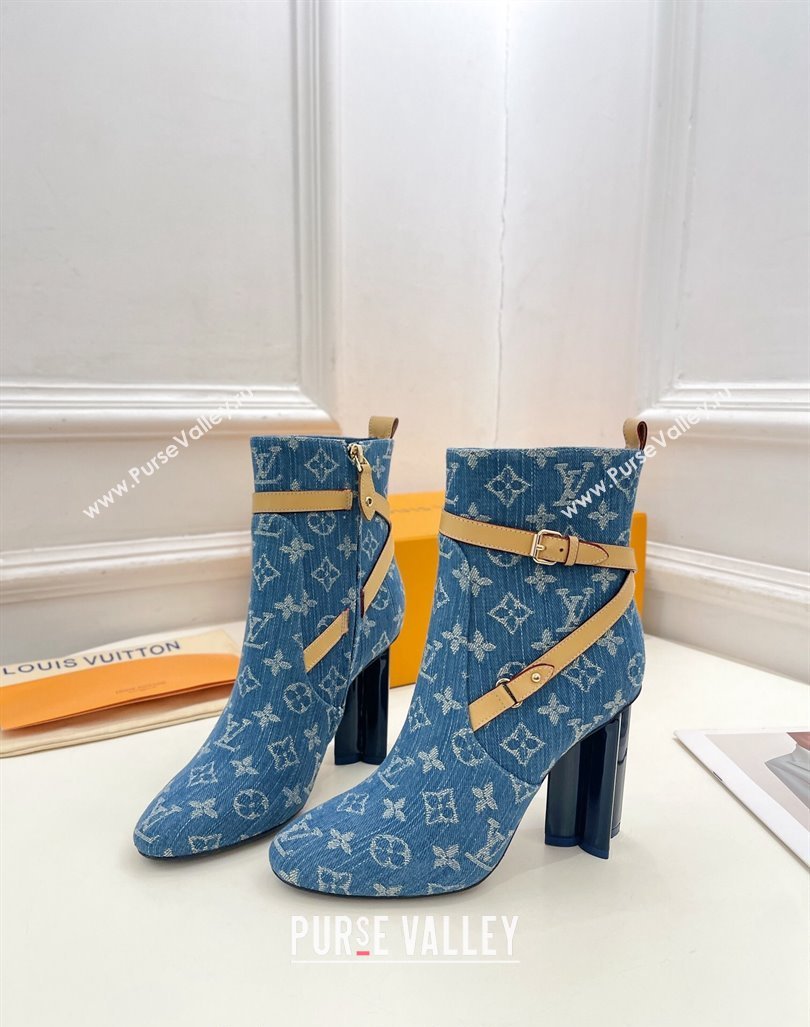 Louis Vuitton Silhouette Ankle Boots 10cm with Buckle Strap in Blue Denim 2024 1ACJU0 (MD-241015055)