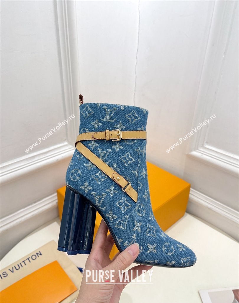 Louis Vuitton Silhouette Ankle Boots 10cm with Buckle Strap in Blue Denim 2024 1ACJU0 (MD-241015055)