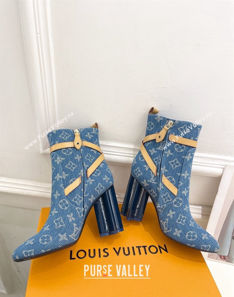 Louis Vuitton Silhouette Ankle Boots 10cm with Buckle Strap in Blue Denim 2024 1ACJU0 (MD-241015055)