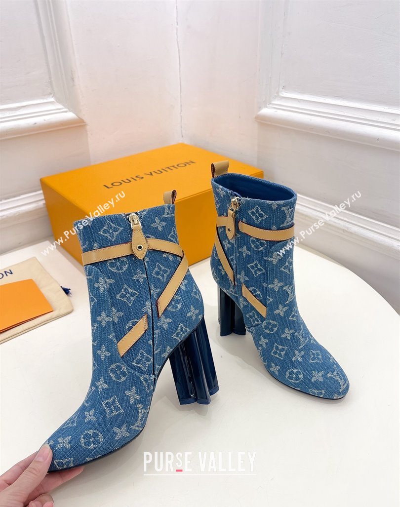 Louis Vuitton Silhouette Ankle Boots 10cm with Buckle Strap in Blue Denim 2024 1ACJU0 (MD-241015055)