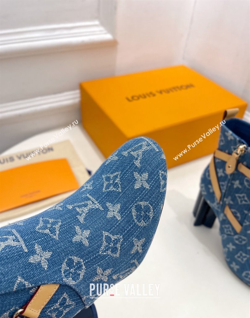 Louis Vuitton Silhouette Ankle Boots 10cm with Buckle Strap in Blue Denim 2024 1ACJU0 (MD-241015055)