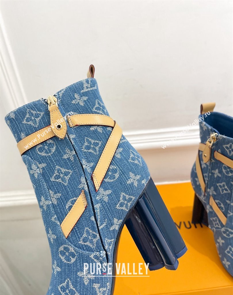 Louis Vuitton Silhouette Ankle Boots 10cm with Buckle Strap in Blue Denim 2024 1ACJU0 (MD-241015055)