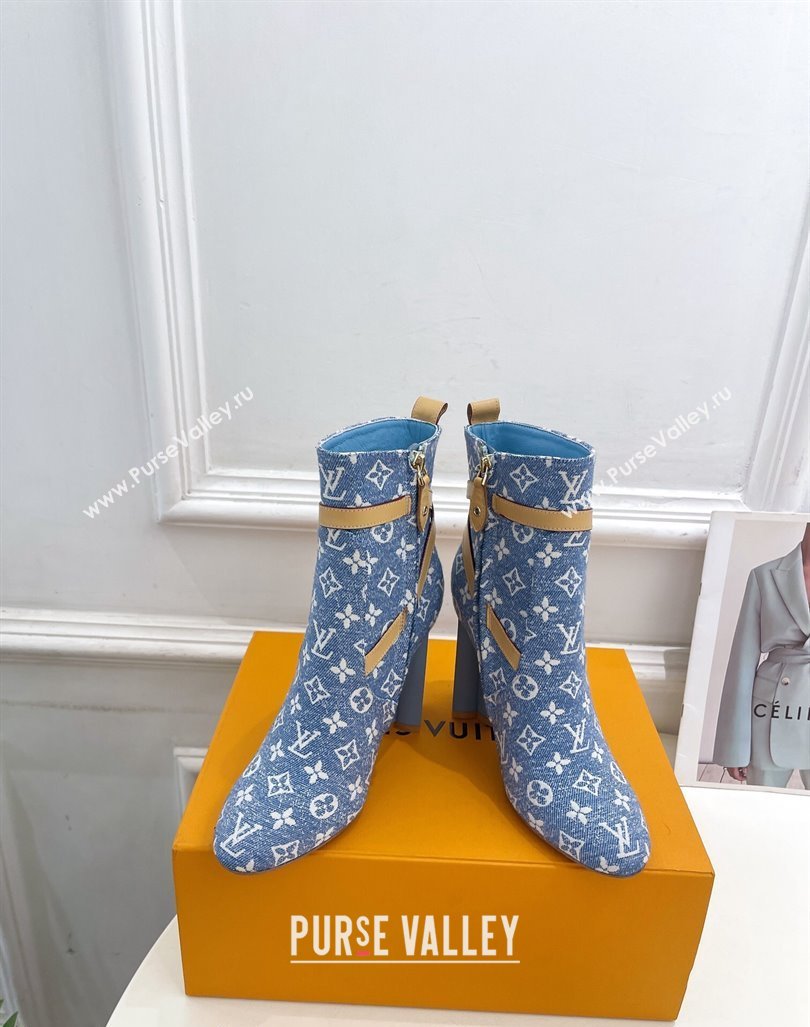 Louis Vuitton Silhouette Ankle Boots 10cm with Buckle Strap in Monogram Canvas Blue 2024 1ACJU0 (MD-241015056)