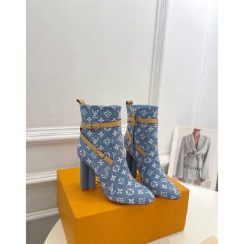 Louis Vuitton Silhouette Ankle Boots 10cm with Buckle Strap in Monogram Canvas Blue 2024 1ACJU0 (MD-241015056)