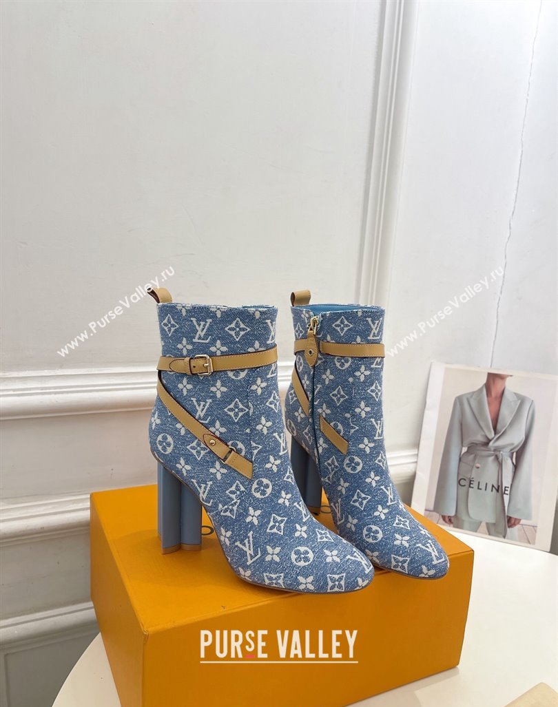 Louis Vuitton Silhouette Ankle Boots 10cm with Buckle Strap in Monogram Canvas Blue 2024 1ACJU0 (MD-241015056)