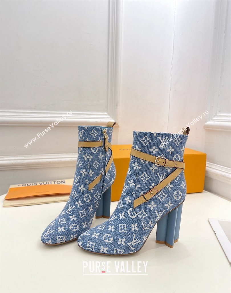 Louis Vuitton Silhouette Ankle Boots 10cm with Buckle Strap in Monogram Canvas Blue 2024 1ACJU0 (MD-241015056)