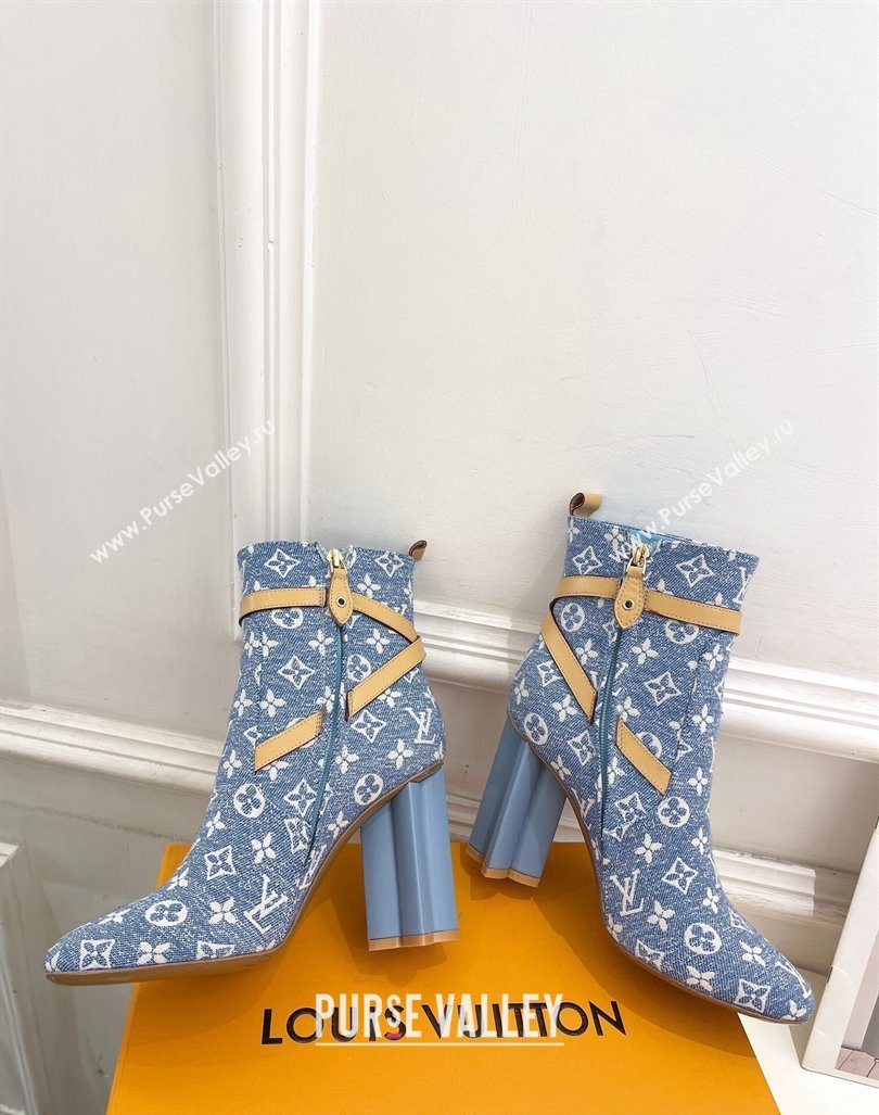 Louis Vuitton Silhouette Ankle Boots 10cm with Buckle Strap in Monogram Canvas Blue 2024 1ACJU0 (MD-241015056)