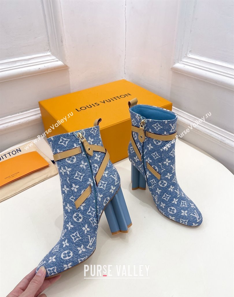 Louis Vuitton Silhouette Ankle Boots 10cm with Buckle Strap in Monogram Canvas Blue 2024 1ACJU0 (MD-241015056)