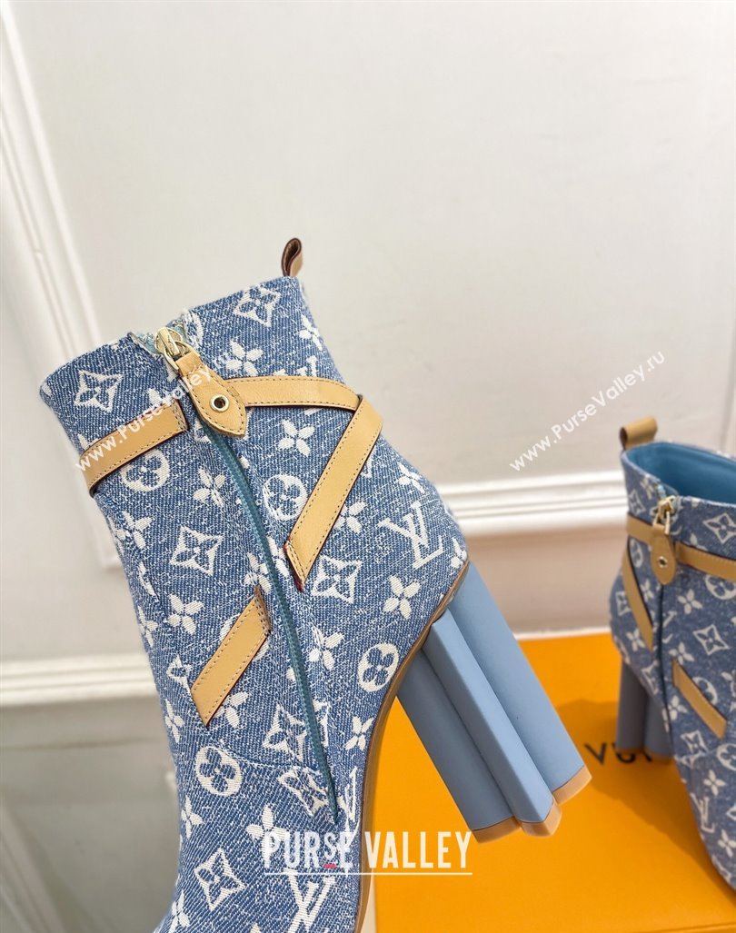 Louis Vuitton Silhouette Ankle Boots 10cm with Buckle Strap in Monogram Canvas Blue 2024 1ACJU0 (MD-241015056)