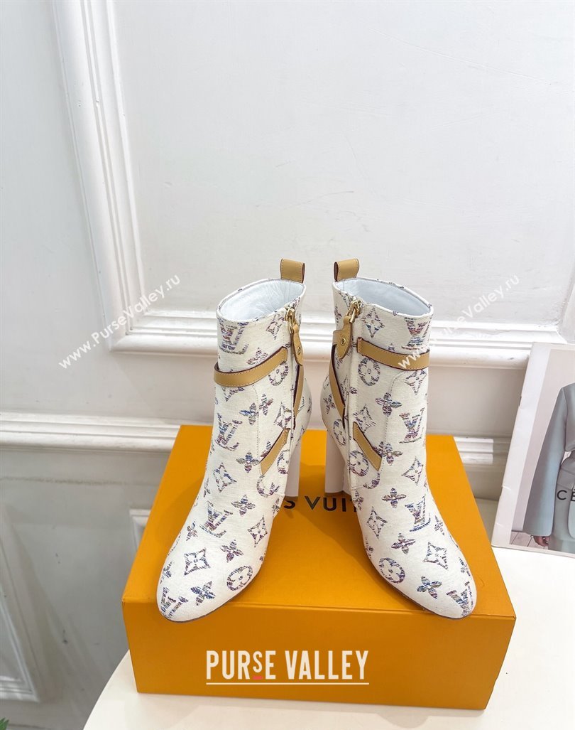 Louis Vuitton Silhouette Ankle Boots 10cm with Buckle Strap in Monogram Canvas White 2024 1ACJU0 (MD-241015057)