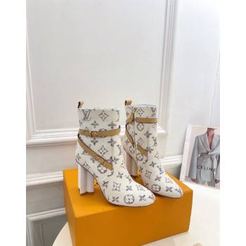 Louis Vuitton Silhouette Ankle Boots 10cm with Buckle Strap in Monogram Canvas White 2024 1ACJU0 (MD-241015057)